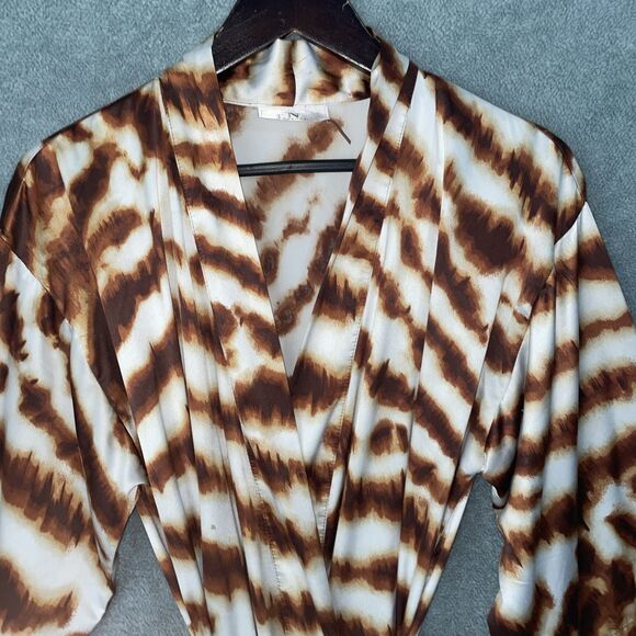 Natori Robe Womens Small Brown Animal Print Silky Satin Short Kimono Robe - Picture 2 of 11